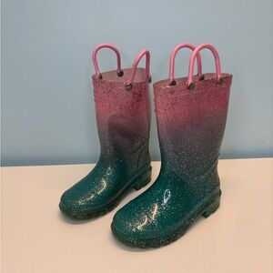 Western Chief Light Up Girls Glitter Rain Boots Sz 7/8 Ombré Teal